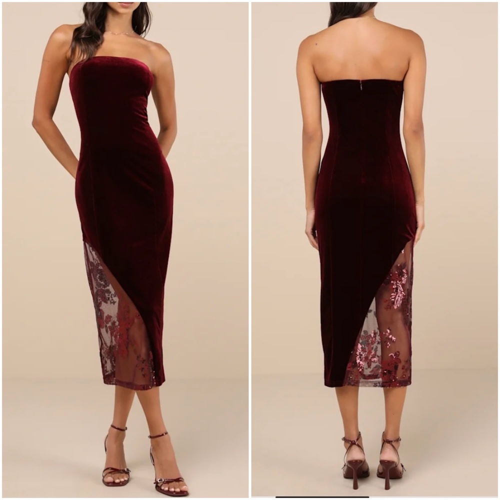 Lulus Red Velvet Lace Midi Dress